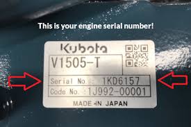Kubota engine block with serial number stamp visible near the valve cover