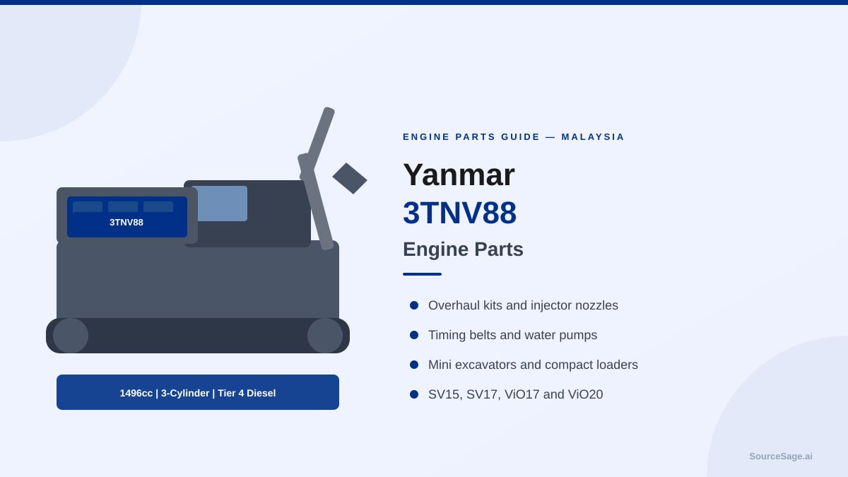 Yanmar 3TNV88 three-cylinder diesel engine in a compact excavator engine bay